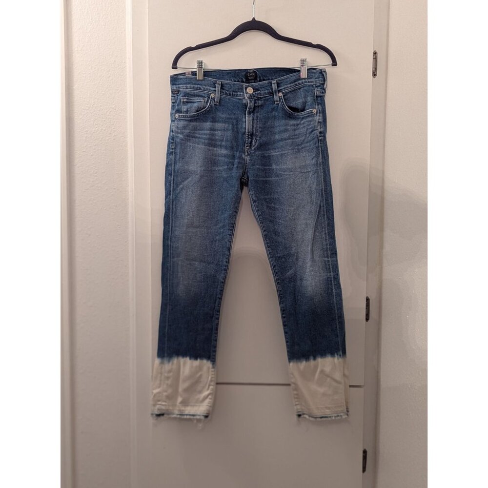 Citizens Of Humanity Agnes Crop Slim Straight Dip-Dye Jeans Size 28 Blue & White